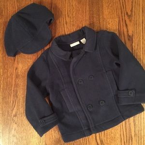 Navy fleece pea coat and matching hat